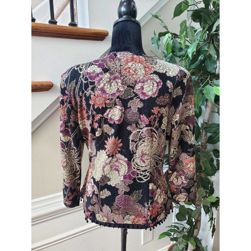 MSK Womens Black Floral Polyester Long Sleeve V Neck Casual Top Blouse Size L - Picture 7 of 11